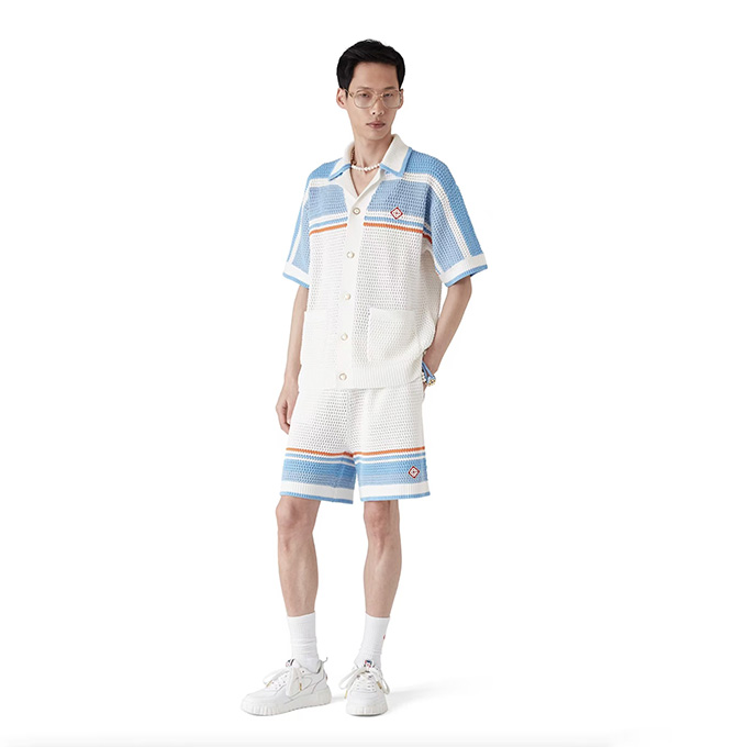 casablanca striped crochet knit short-sleeve shirt & shorts